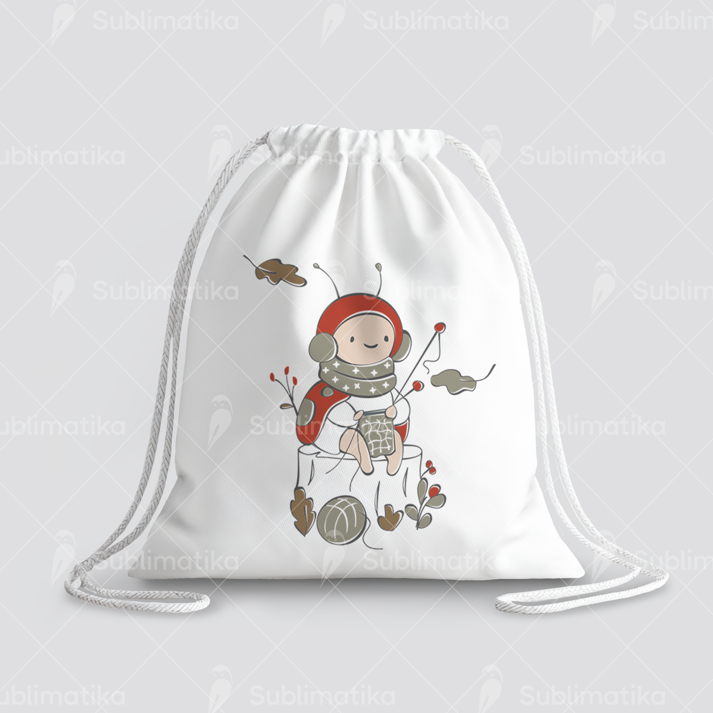 Knitting Ladybug on a Stump