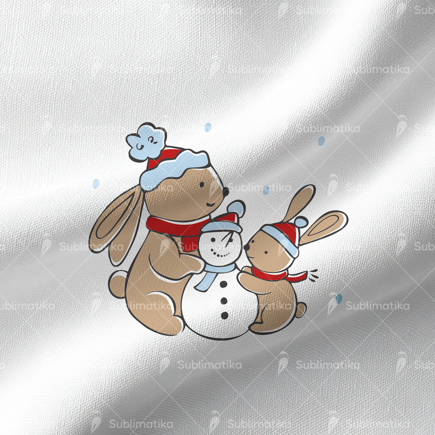 Bunnies Building a Snowman