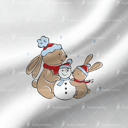 Bunnies Building a Snowman