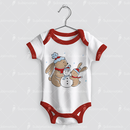 Bunnies Building a Snowman