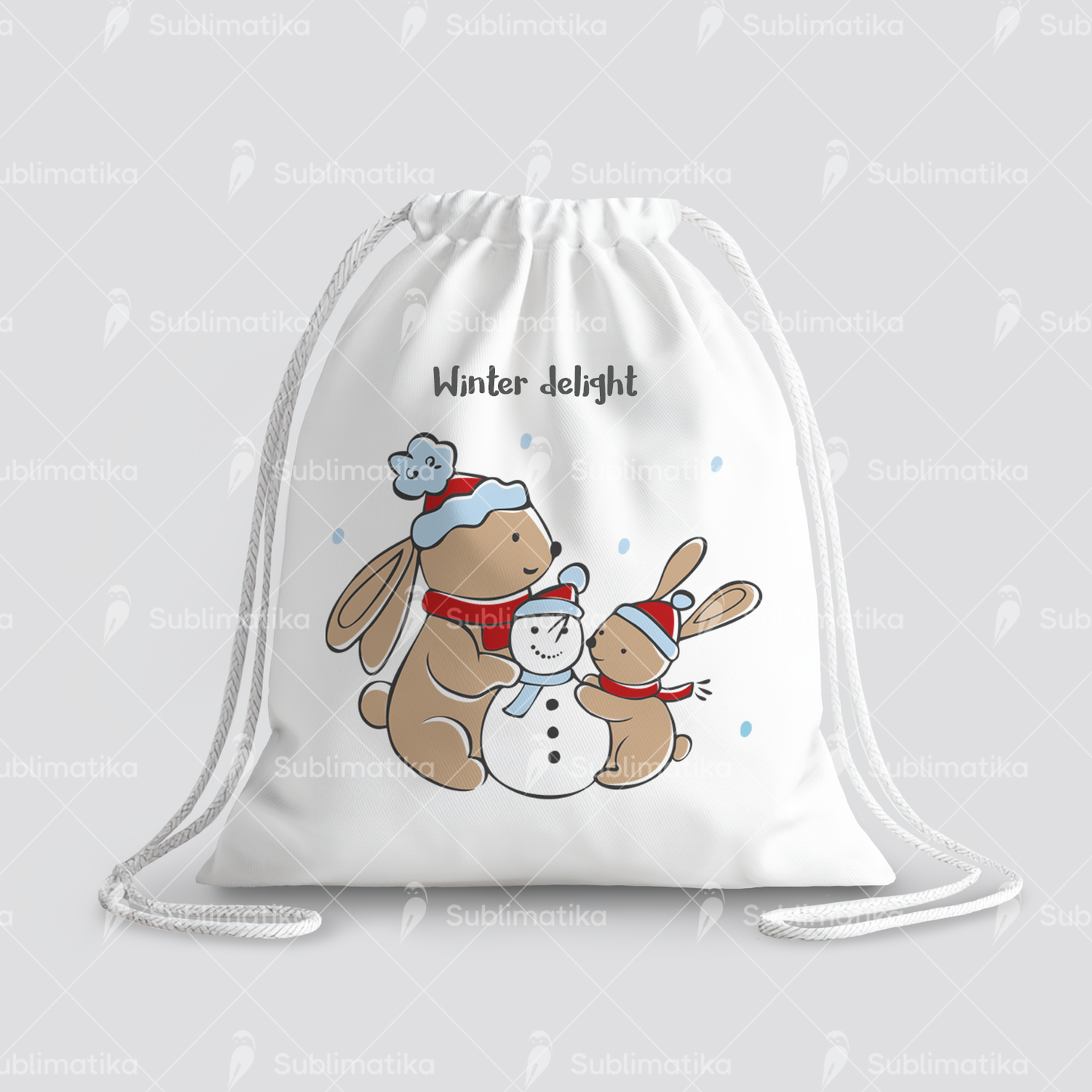 Bunnies Building a Snowman