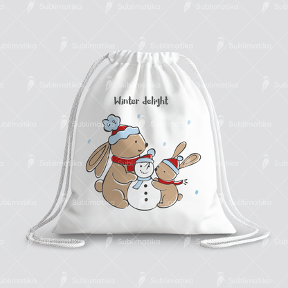 Bunnies Building a Snowman