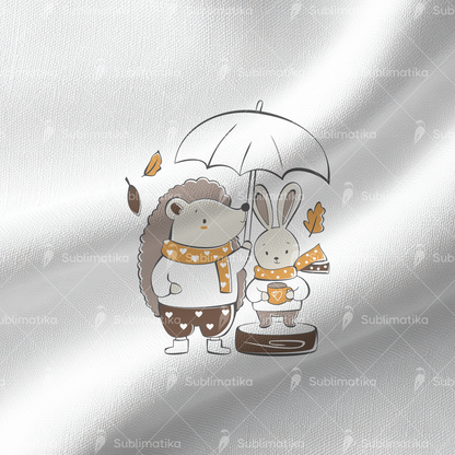 Hedgehog & Bunny in the Rain