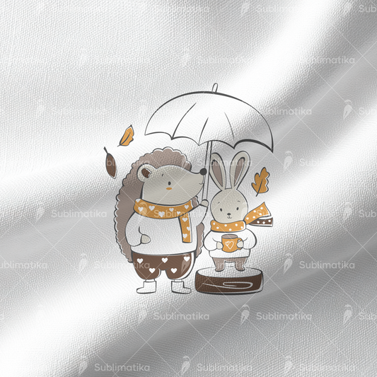 Hedgehog & Bunny in the Rain