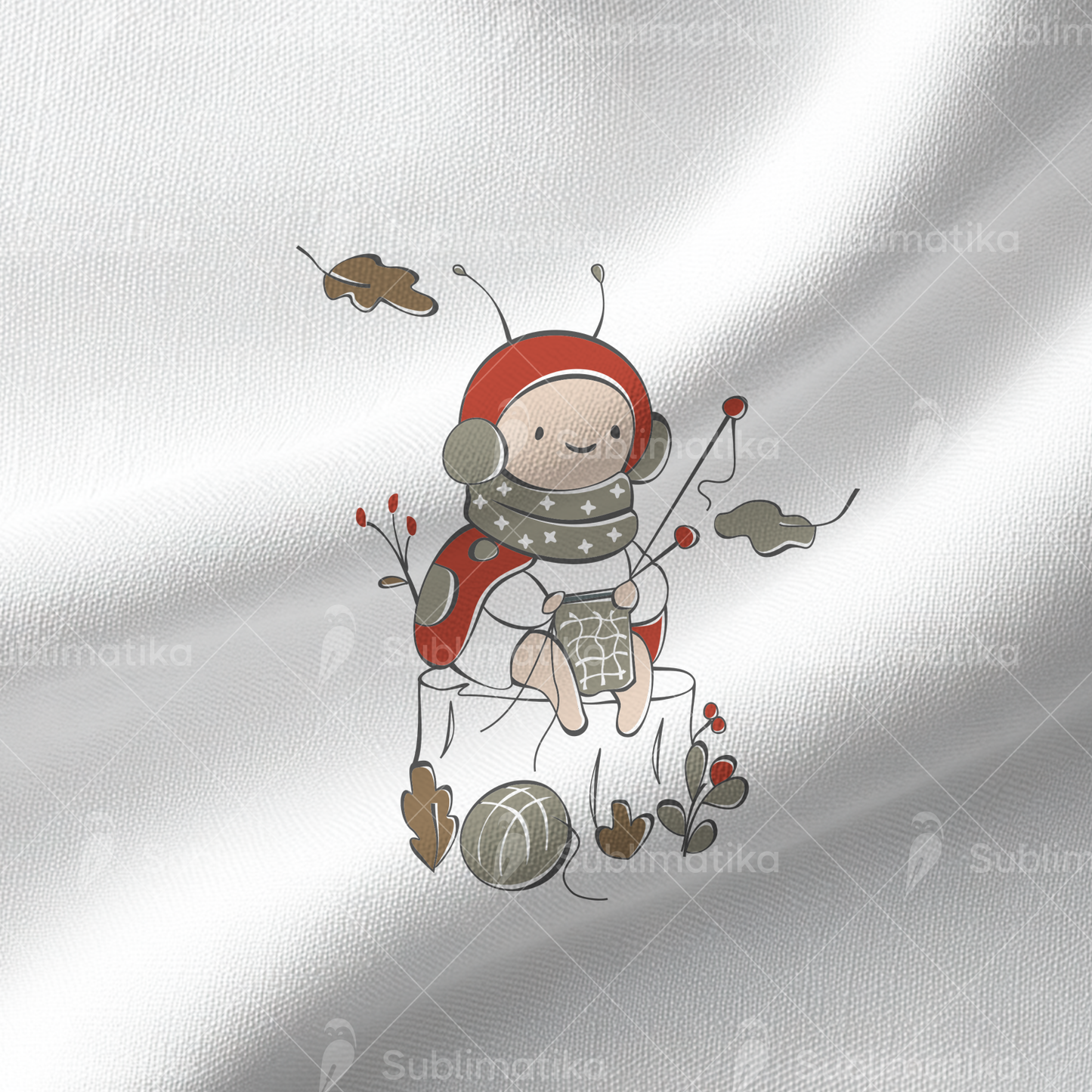 Knitting Ladybug on a Stump