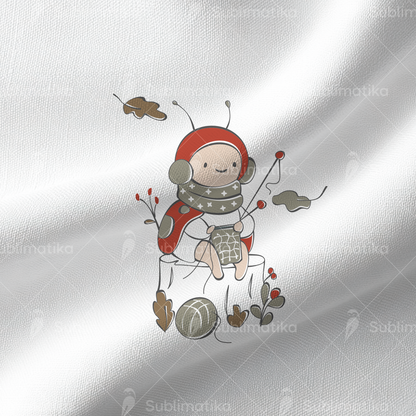 Knitting Ladybug on a Stump