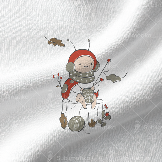 Knitting Ladybug on a Stump