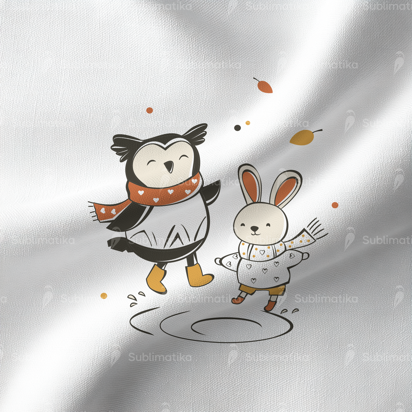Autumn Puddle Fun Owl and Bunny